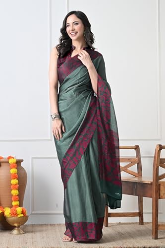 Image of MIRCHI FASHION Women Saree Abstract Print Chiffon | Breathable Lightweight Casual Sari for Regular Use and Office with Unstitched Blouse (Available in 25 Colors)