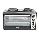 Avanti Portable Oven Multi-Function with Convection Rotisserie and Dual Burner Cooktop, 60 Minute Timer and Auto Shut-Off, 1.4 Cu.Ft., Black