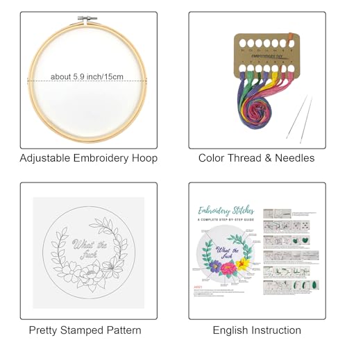 Image of Louise Maelys Funny Embroidery Kits for Beginners,Cross Stitch Kit for Adults Starters,DIY Needlepoint with Floral Flower Wreath Pattern