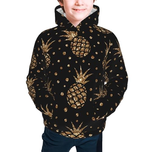 Gold Glitter Pineapples Kids Pullover Hoodies Boys Sweatshirts Girls Athletic Clothes with Pocket2