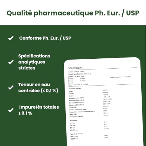 DMSO 99,9% pur en flacon de 500 mL de diméthylsulfoxyde liquide