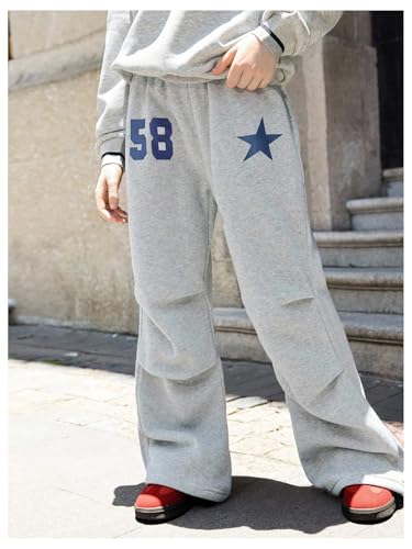 SHENHE Girl's Baggy Sweatpants Wide Leg Graphic Elastic Waist Fleece Open Bottom Sweatpants4