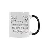 WECE Coffee Mugs Creative Funny Good Morning Hallelujah Praise Lord Pour Coffee Mug Color Changing Cup Heat Sensitive Ceramic Coffee Cup 11 OZ