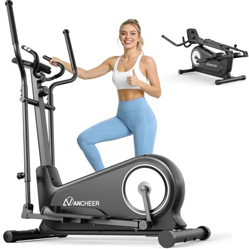 ANCHEER Elliptical Exercise Machine, Indoor Training & Cardio Exercise Elliptical Machine for Home, Ultra-Silent Foldable & 16 Resistance Levels, 16IN Stride Max 550LBS Capacity (Black-Sliver)