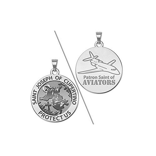 PicturesOnGold.com Saint Joseph of Cupertino Aviator Religious Medal - 2/3 Inch Size of Dime, Sterling Silver