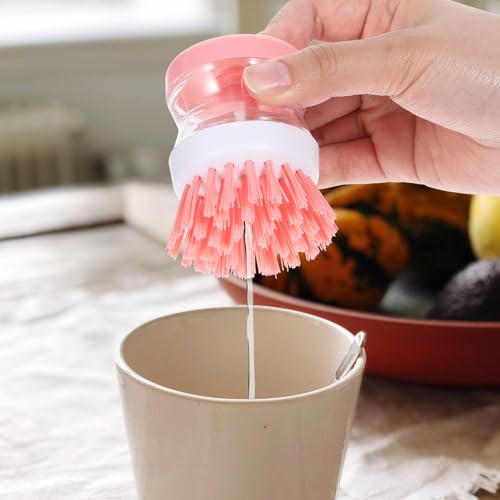 Image of ElevateTech Dish Brush with Soap Dispenser, 3 Pcs Soap Dispensing Brush Dish Soaps Scrubber Brushes Kitchen Scrub Brushes for Cleaning Dishes Pot Pan Sink (Pink /Purple /Green)