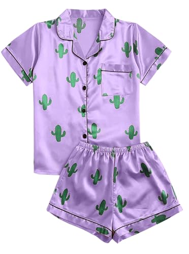 Image of Remidoo Women's Short Sleeve Button Down Satin 2 Piece Pajama Set Sleepwear Blue X-Small