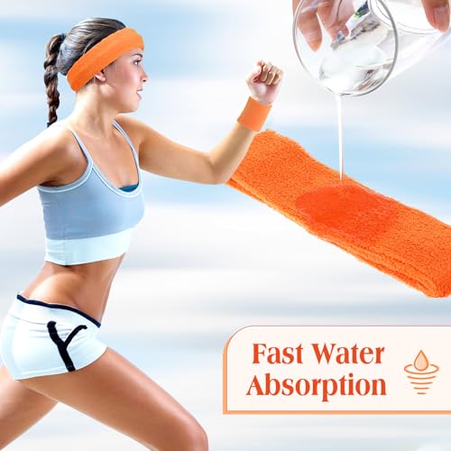 Image of Neon Sweatbands and Wristbands Bulk, Cotton Sports Headbands for Team Spirit, School Field Day, 80s 90s Party, Soccer Fan Accessories, Gym, Cheer and Group Events