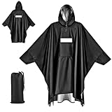 Poncho de Lluvia para Adultos, Chaquetas de Lluvia Impermeable con Capucha Bolsillos Reflectantes Rayas, 3-en-1 Multifuncional Ligero Poncho de Lluvia para Acampar Al Aire Libre Senderismo (Negro)