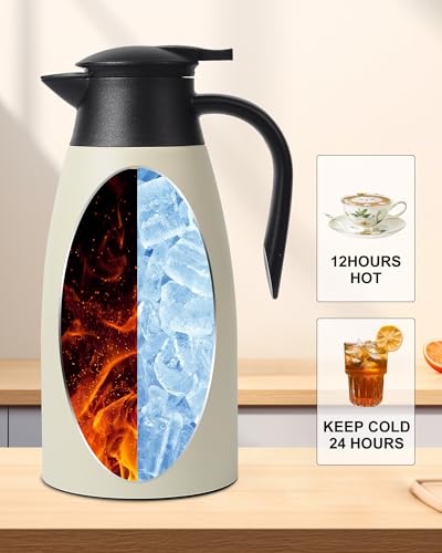 Image of 70 Oz Stainless Steel Coffee Carafe, Keeps Hot Beverages for 12 Hours, Double Walled Vacuum Insulated Carafe (White)