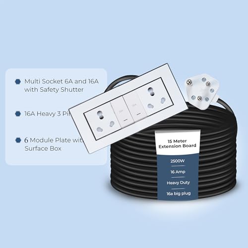 Image of Extension Board Heavy Duty Multi Socket 15A /16A /20 (2500 Watts 16A Big Plug and Two 16A Socket and Two 20A Switch, 15 Meter)
