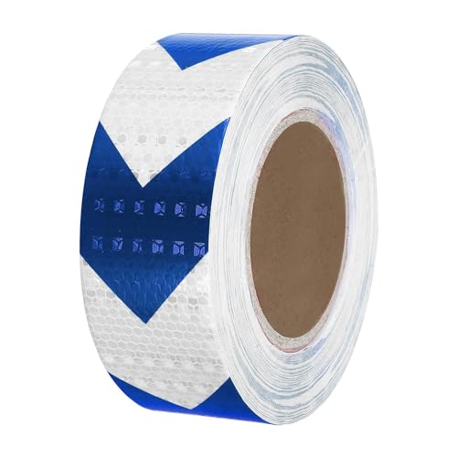 Image of ZSIGNS 2 Inch X 5 METER Arrow Reflective Hazard Safety Warning Caution Tape, Reflector Industrial Marking Tape for Trailers Vehicles Stairs Steps Floor Boats Outdoor Waterproof (BLUE & SILVER)
