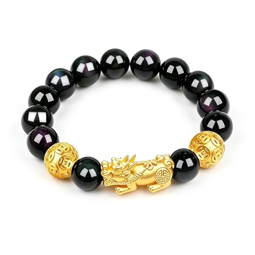 Image of LIYAPEI Black Obsidian Bracelet for Men Women - Feng Shui Wealth & Spiritual Protection Beaded Bracelet with Pi Xiu for Luck, Healing Crystal Stretch Wrist Jewelry, Unisex