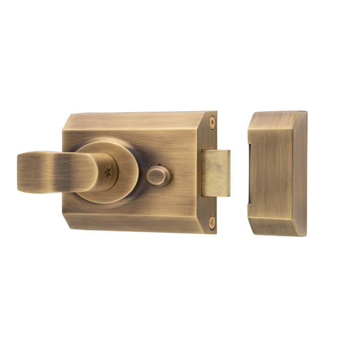 Kooples Harwdare Contract Rim Cylinder Nightlatch – Standard Surface-Mounted Door Lock with Key Access (Antique Brass, 60mm)