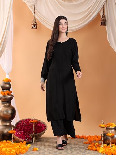 Image of POSHAK CHIKAN STUDIO Women's Hand Embroidered Lucknowi Chikankari Rayon Co-ord Set