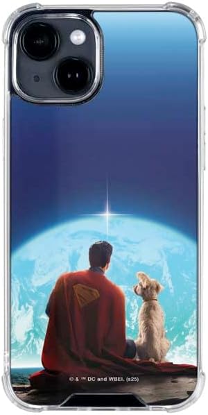 Skinit Clear Phone Case Compatible with iPhone 15 - Officially Licensed DC Comics Superman Logo Background Pattern Design