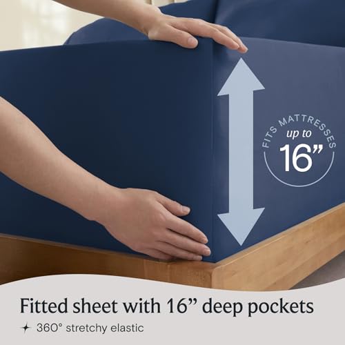 Image of LuxClub 5 PC Split King Sheet Set, Breathable Luxury Bed Sheets, Deep Pockets 18 inch Eco Friendly Wrinkle Free Cooling Sheets Machine Washable Hotel Bedding Silky Soft - Navy Split King