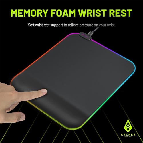 Archer Tech Lab Quiver 200 Gel Mouse Pad, Ergonomic Gaming Mousepad Memory Foam Cushion Wrist Support to Relief Pain, 15 RGB Modes Plug & Play,... - Image 2