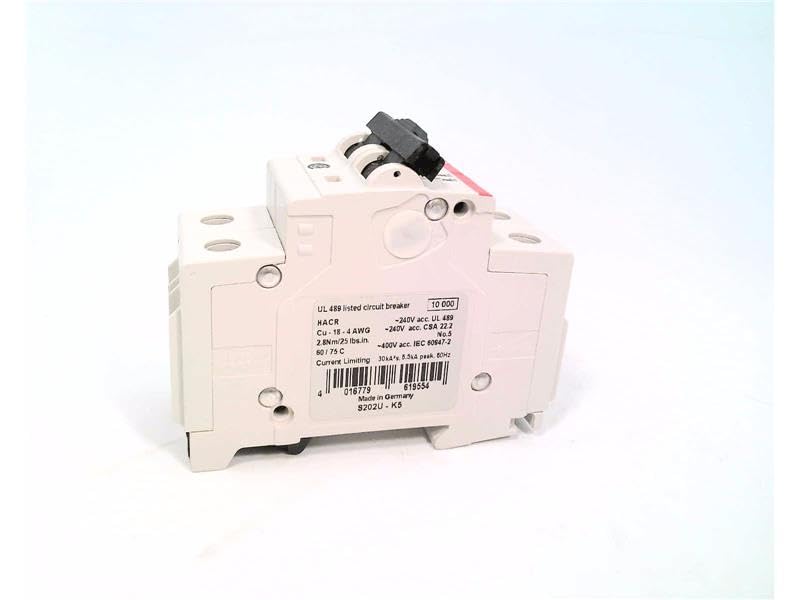 S202U-K5 240 Volt, 2 Pole, 50/60 HZ, Miniature Circuit Breaker, 5 AMP, 10KA