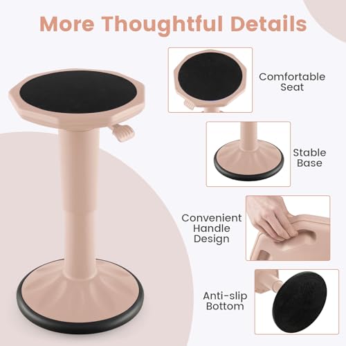 Image of GLACER Wobble Stool, Height Adjustable 16.5-24 inch Flexible Seating (Pink) | Wobble Chair with 360 Rocking, Non-Slip Base, Convenient Handle, No Assembly, Active Seating for Classroom, Home, Office