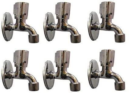 Spazio Stainless Steel Metro Collection Bib Cock Tap (Pack of 6) Bathroom Tap Foam Flow Water with Wall Flange, Chrome Plated, Brass Disc Bib Tap Faucet