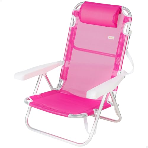 AKTIVE Silla de Playa Plegable, Multiposición, 5 Posiciones, Textileno y Aluminio, Color Fucsia, 48x46x84 cm, Soporta 110 kg, con Asa de Transporte