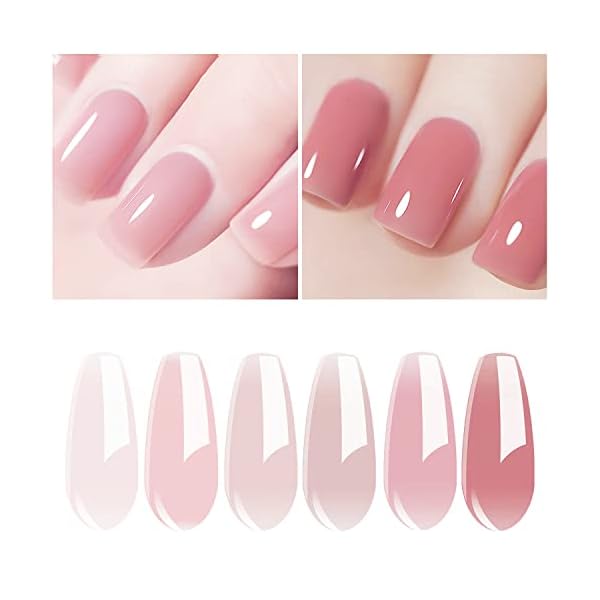 Vishine UV Nagellack Natur rosa, Hautfarbe, Pink Rose, Klassischer 6pcs Shellac Natur Gel Nagellack Rosa Weiss Töne… – Bild 4
