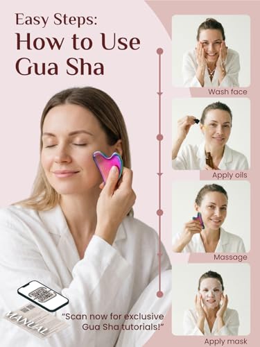 Image of Rena Chris Gua Sha Facial Tools, Stainless Steel Guasha Tool for Acupuncture, Manual Massage Tool for Jawline Sculpting and Puffiness Reducing, Gua Sha Facial Massage Tool (Irridescent)