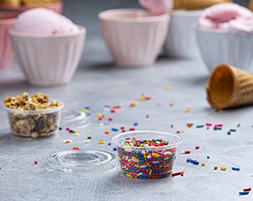Image of Clear Disposable Plastic Portion Cups With Lids (100 Sets - 2 Oz) - Disposable Condiment Cups, Thanksgiving Sauce /Dip /Dressing Cups, Souffle Cups & Jello Shot Cups With Lids