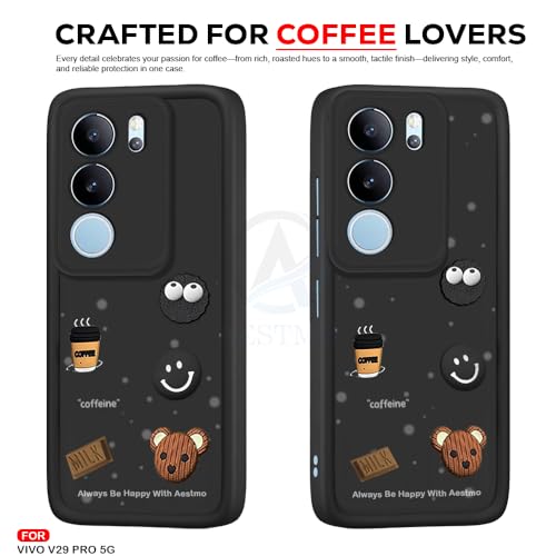 Image of AESTMO Back Case Cover for Vivo V29 / V29 Pro Cover | Cute Fun Cartoon 3D Ball | Coffee Silicone Case | Full Body Protection | Camera Protection Back Cover for Vivo V29 / V29 Pro (Black)