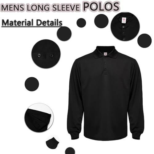 LeeHanTon Men's Long Sleeve Polo Gym Pack Tactical Golf Polo Daily Casual Stylish Collared Shirts UPF 50+4