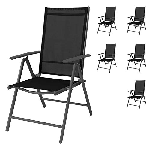 FineHome Set of 6 High-Backed Garden Chairs with 7 Positions Adjustable Anthracite/Black