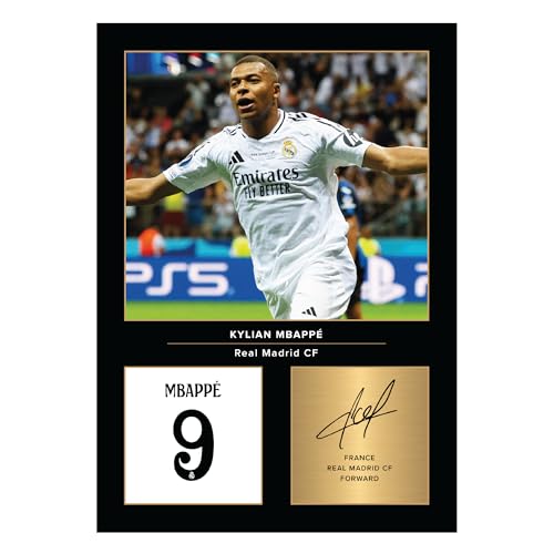 Icons Wall Art Kylian Mbappe Real Madrid - Foto firmada A4 impresa, regalo para fanáticos del Real Madrid, reproducida digitalmente, sin marco