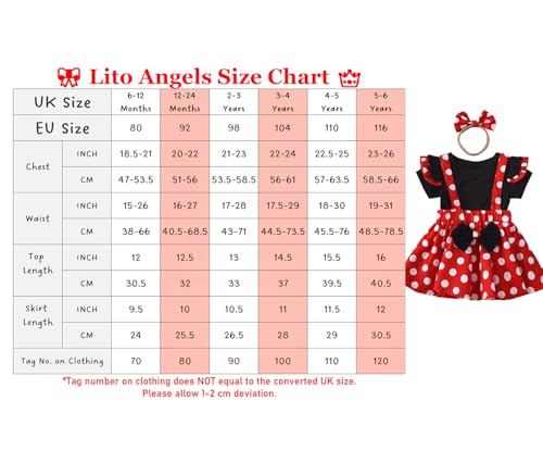 Lito Angels Minnie Mouse Kleid Kostüm Verkleidung mit Stirnband für Baby Mädchen Größe 6-12 Monate 80