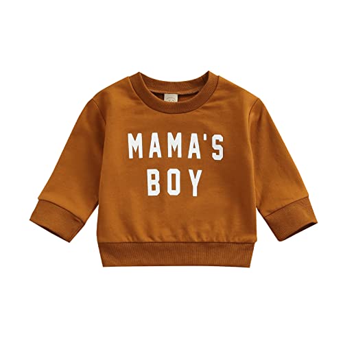 BeQeuewll Infant Toddler Baby Girls Hoodies Outfits Mama's Mini Letter Sweatshirts Casual Hooded Shirts Pullover Sweater Top (Brown(Mama's Boy), 6-9 Months)