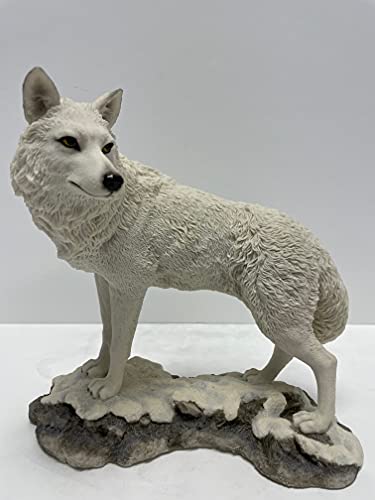9.5 Inch Wolf On Snowy Ground Looking Back Statue Figurine, White #TOP1