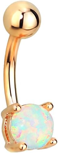 Forbidden Body Jewelry Surgical Steel Rose Gold Plated Simulated White Opal Gemstone Belly Button Ring