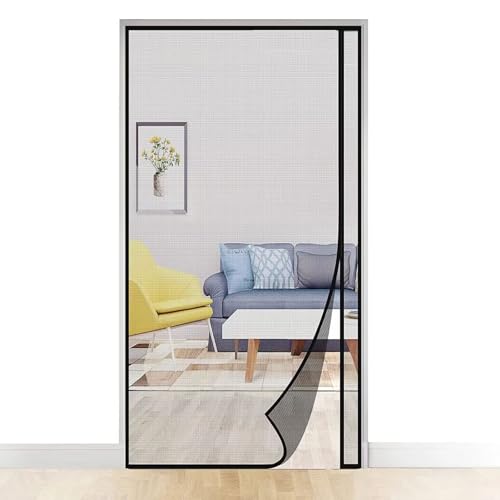 網戸カーテン 玄関カーテン 防虫ネット 虫よけ 窓用 ックとループテープ付きファイバーグラス網戸 セルフシール 玄関網戸開閉式 自動式磁気カーテン ナイロン接着バンド 取り付け簡単 メッシュ 通気性 防塵 防虫対策 175x245cm - ブラック