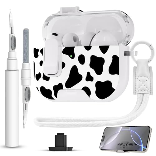 Protection AirPods Pro 3 antichoc rigide motif vache avec LED