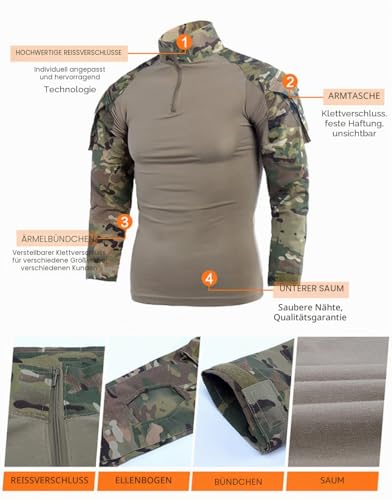LANBAOSI Airsoft Tarnanzug Herren Paintball Combat Shirt Taktische Hose Langärmlige mit 1/4 Reißverschluss Militär Anzug Outdoor Camouflage Jagdbekleidung BDU