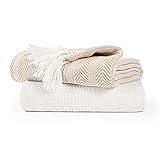 1 Paar passende Tagesdecken. EHC Tagesdecke / Überwurf, Kreuzstichmuster, vielseitig verwendbar, 125 x 150 cm, Beige / elfenbeinfarben, 2 Stück