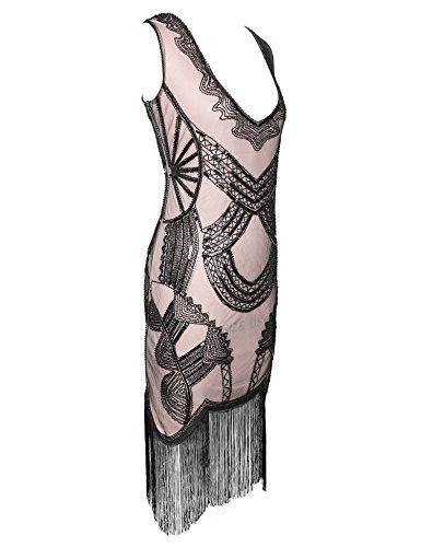 Image of Women's 1920s Gatsby Dress V Neck Sequin Bead Fringed Cocktail Hem Flapper Dress