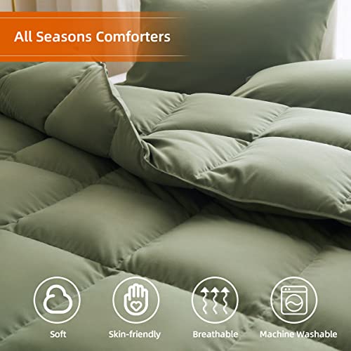 Soft Comforter Twin Size-Lightweight Down Alternative Comforter Duvet Insert With 8 Corner Tabs-Fluffy Breathable Box Stitched Reversible Comforter(Dark Green, Twin) #TOP2