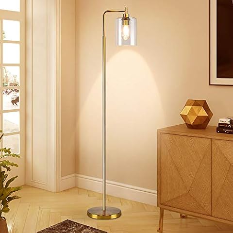 Depuley Lámpara de pie de cristal dorado con pantalla LED y interruptor de pie Cover