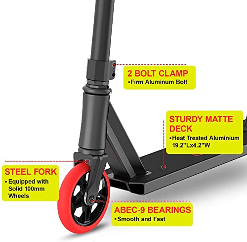 Vokul Complete Pro Scooter For Kids Boys Girls Teens Up 6 Years - Freestyle Tricks Pro Stunt Scooter - High Performance Gift For Skatepark Street Tricks (V2-Red Black) #TOP3