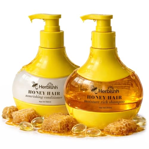 Herbishh Honey Shampoo & Conditioner Set (10.14 fl.oz Each) Cleansing Shampoo for Buildup with Hydrating Conditioner for Dry & Damaged Hair, Shine & Nourishment, Daily Hair Care Set for Men & Women