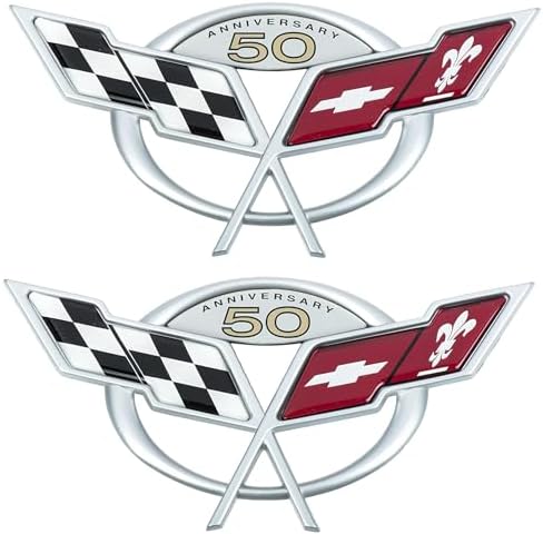 Chrome Cross Flags Emblem Set 2-Piece Chrome 50th Anniversary Cross Flags Emblems For 1997-2004 C5 Corvette (Front & Rear) C5 Corvette 50th Anniversary Emblems - Foto 9