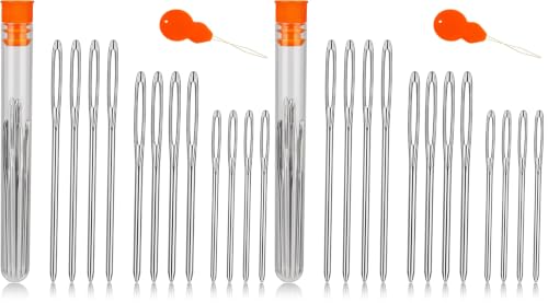 Image of TLKKUE 12 Pcs /3 Sizes Large-Eye Blunt Needles, Steel Yarn Needle with Needle Threader, Tapestry Needle for Sewing Crochet Knitting Embroidery (Silver 2.08in /2.36in /2.76in) (Pack of 2)