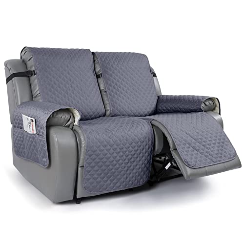 TAOCOCO 2 Seater Recliner Chair Covers,Recliner Sofa Covers,Washable Recliner Slipcovers with Pockets,Non-slip Recliner Protectors with Adjustable Elastic Strap(Grey)