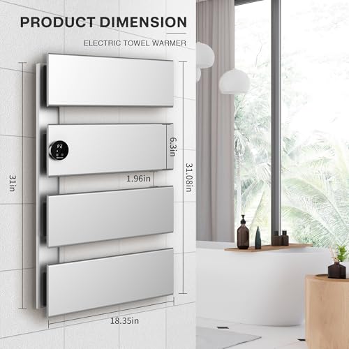 K&KALONZO Electric Towel Warmer, 18.35" W x 31" H Wall-Mounted Towel Heater with Built-in Timer, Waterproof Aluminum Towel Warmer for Bathroom, Support Plug-in and Hardwired, Silver, K4-L-S by K&KALONZO - Used condition - Image 3